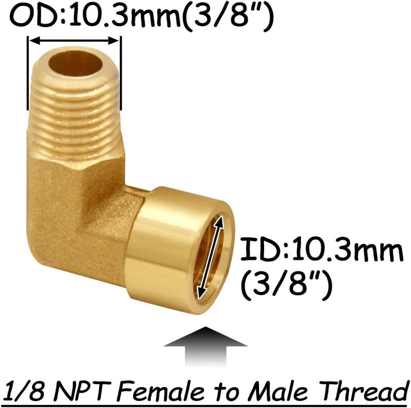 Uenede 4PCS Brass 1/8 Inch NPT Elbow Pipe Fitting 1/8" NPT Female to 1/8" NPT Male for Water/Oil/Gas - Image 2